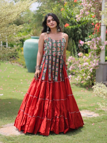 Rust Pure Kora Cotton Kutchi Patchwork Navratri Lehenga Choli