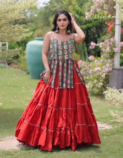 Rust Pure Kora Cotton Kutchi Patchwork Navratri Lehenga Choli