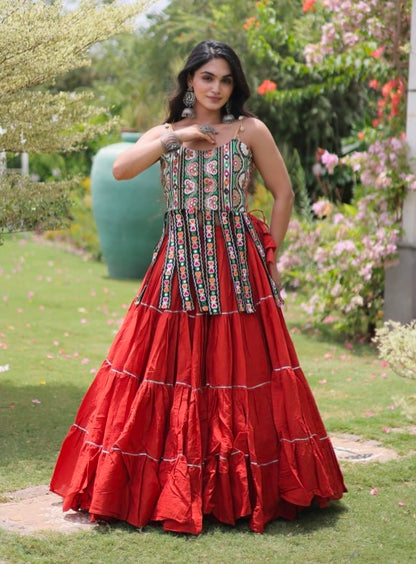 Rust Pure Kora Cotton Kutchi Patchwork Navratri Lehenga Choli