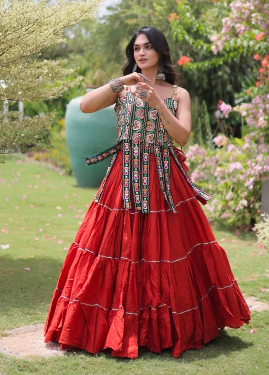 Rust Pure Kora Cotton Kutchi Patchwork Navratri Lehenga Choli