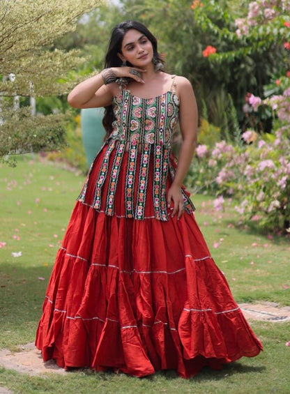 Rust Pure Kora Cotton Kutchi Patchwork Navratri Lehenga Choli