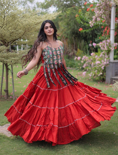 Rust Pure Kora Cotton Kutchi Patchwork Navratri Lehenga Choli