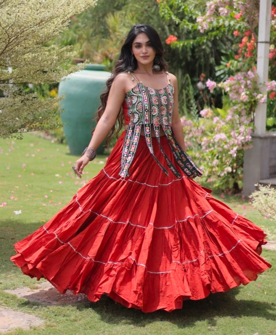 Rust Pure Kora Cotton Kutchi Patchwork Navratri Lehenga Choli