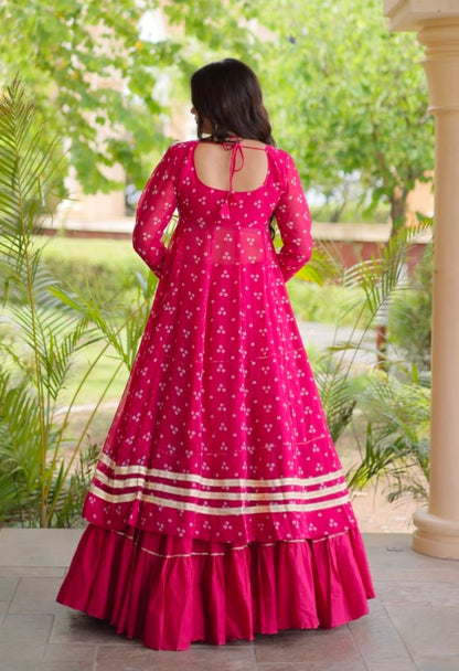 Red Pure Georgette Bandhani Print Kutchi Patchwork Navratri Lehenga Choli With Koti