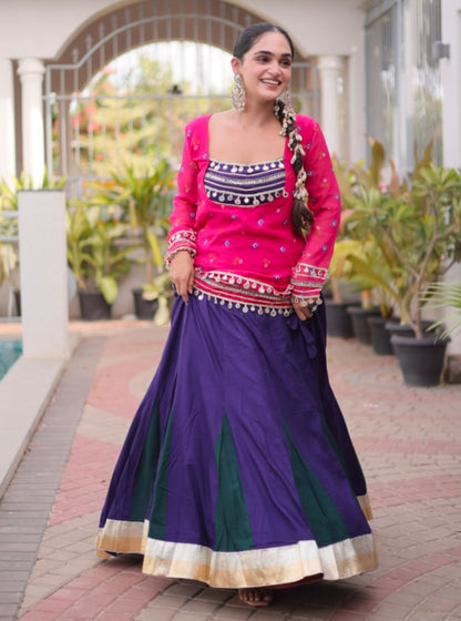Pink &amp; Blue Pure Georgette Bandhani Print Kutchi Navratri Lehenga Choli