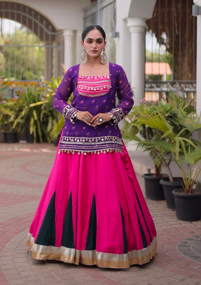 Purple &amp; Pink Pure Georgette Bandhani Print Kutchi Navratri Lehenga Choli