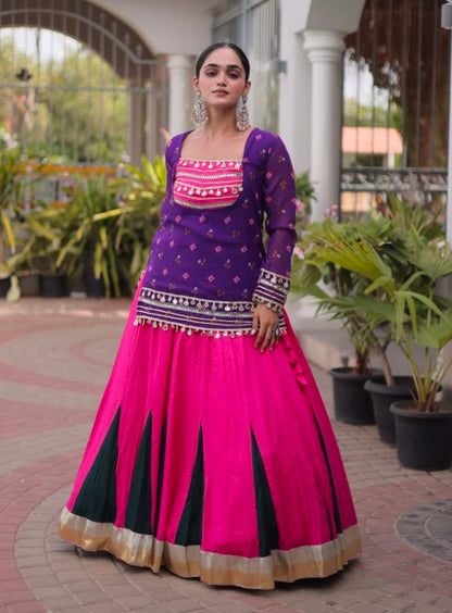 Purple &amp; Pink Pure Georgette Bandhani Print Kutchi Navratri Lehenga Choli