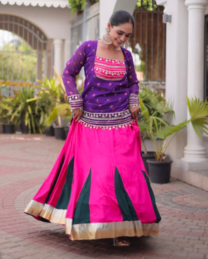 Purple &amp; Pink Pure Georgette Bandhani Print Kutchi Navratri Lehenga Choli