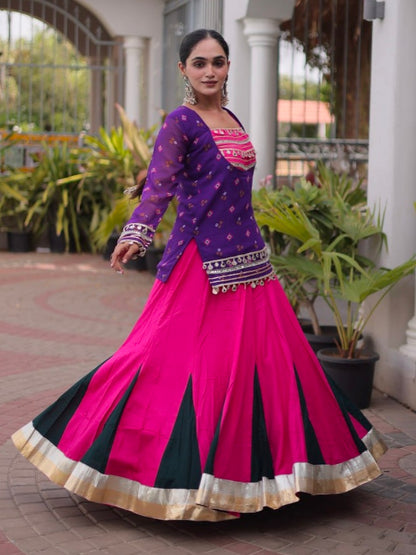 Purple &amp; Pink Pure Georgette Bandhani Print Kutchi Navratri Lehenga Choli