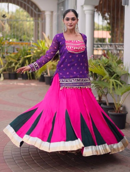 Purple &amp; Pink Pure Georgette Bandhani Print Kutchi Navratri Lehenga Choli