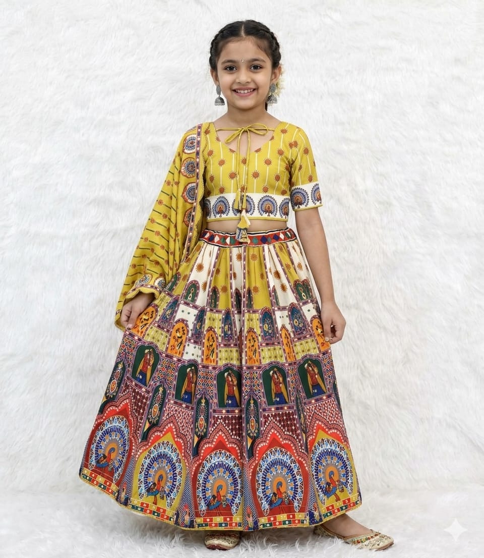 Yellow Pure Heavy Silk Digital Printed Kid&
