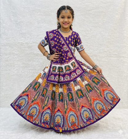 Purple Pure Heavy Silk Digital Printed Kid&