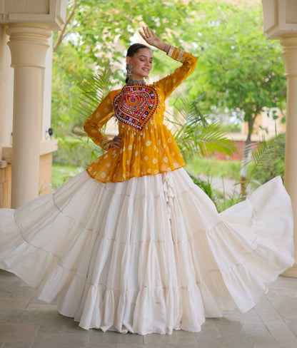 Yellow Pure Georgette Bandhani Print Kutchi Navratri Lehenga Choli