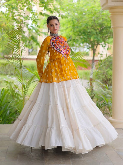 Yellow Pure Georgette Bandhani Print Kutchi Navratri Lehenga Choli