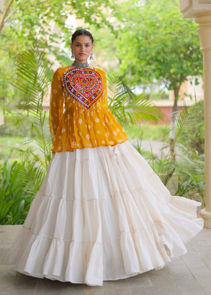 Yellow Pure Georgette Bandhani Print Kutchi Navratri Lehenga Choli