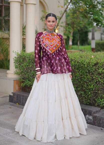 Wine Pure Georgette Bandhani Print Kutchi Navratri Lehenga Choli
