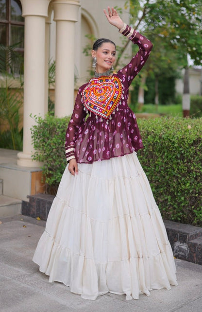 Wine Pure Georgette Bandhani Print Kutchi Navratri Lehenga Choli