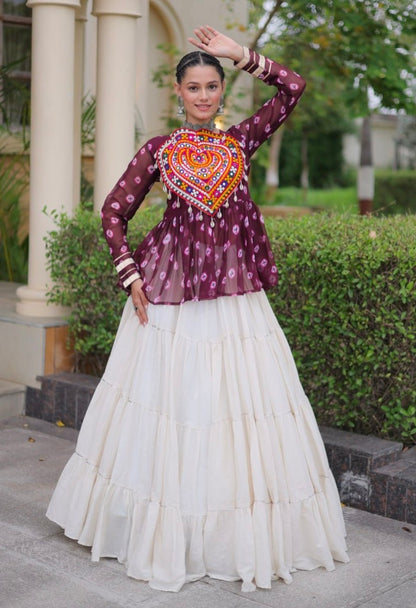 Wine Pure Georgette Bandhani Print Kutchi Navratri Lehenga Choli