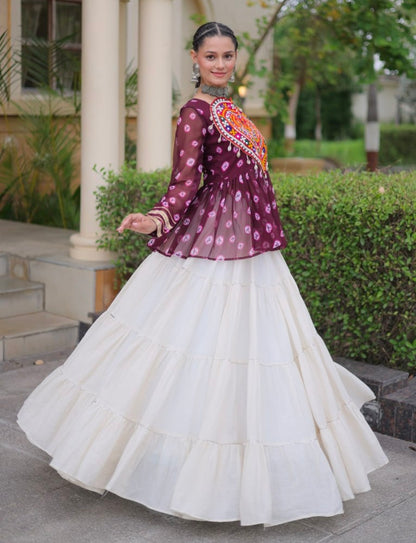 Wine Pure Georgette Bandhani Print Kutchi Navratri Lehenga Choli