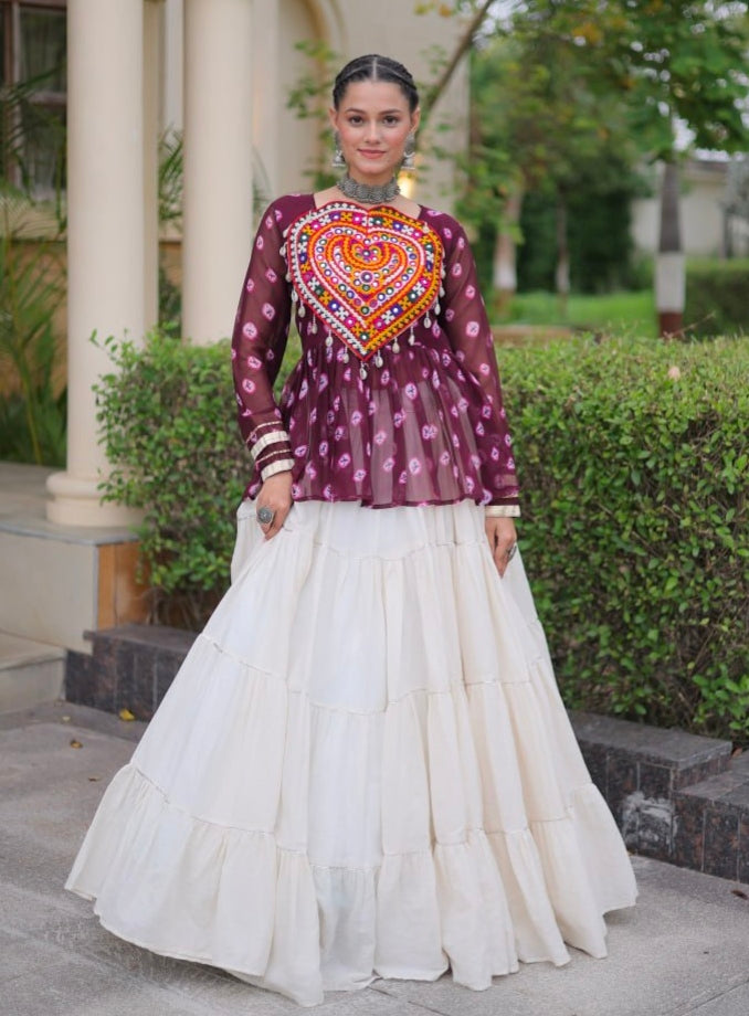Wine Pure Georgette Bandhani Print Kutchi Navratri Lehenga Choli