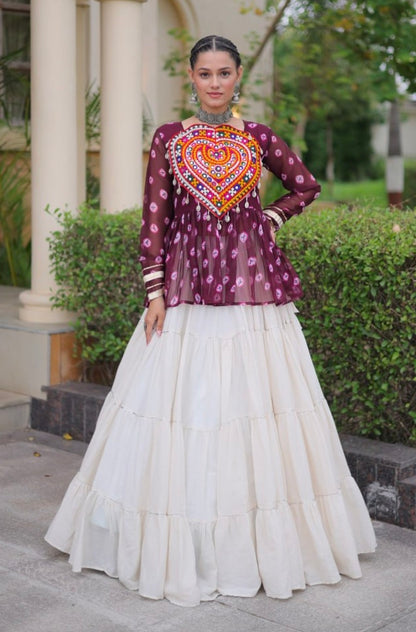 Wine Pure Georgette Bandhani Print Kutchi Navratri Lehenga Choli