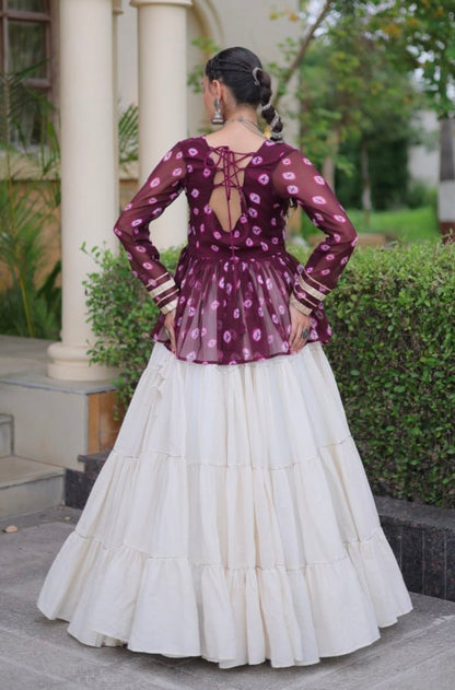 Wine Pure Georgette Bandhani Print Kutchi Navratri Lehenga Choli