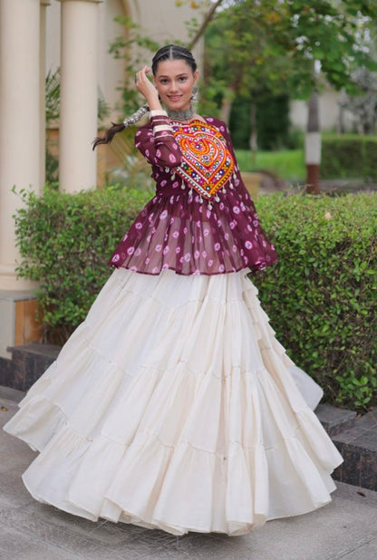 Wine Pure Georgette Bandhani Print Kutchi Navratri Lehenga Choli