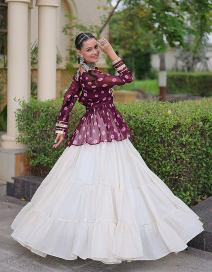 Wine Pure Georgette Bandhani Print Kutchi Navratri Lehenga Choli