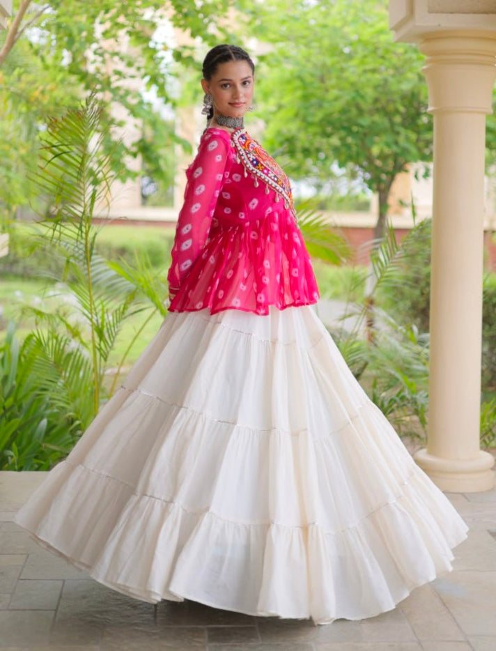 Pink Pure Georgette Bandhani Print Kutchi Navratri Lehenga Choli