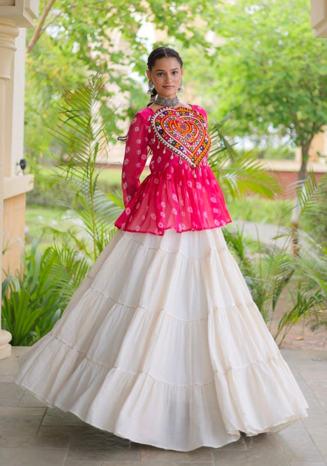 Pink Pure Georgette Bandhani Print Kutchi Navratri Lehenga Choli
