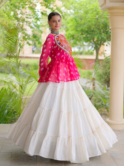 Pink Pure Georgette Bandhani Print Kutchi Navratri Lehenga Choli