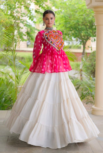 Pink Pure Georgette Bandhani Print Kutchi Navratri Lehenga Choli