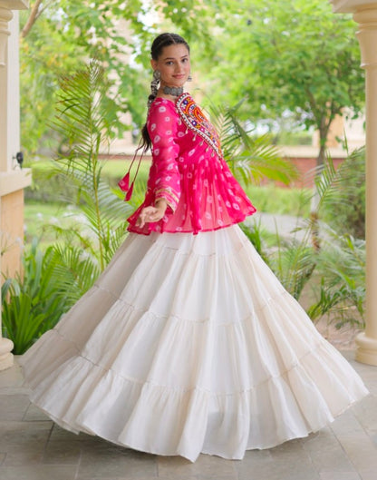 Pink Pure Georgette Bandhani Print Kutchi Navratri Lehenga Choli