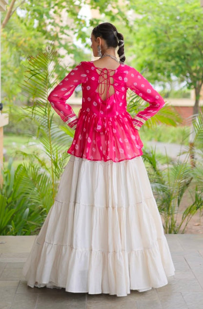 Pink Pure Georgette Bandhani Print Kutchi Navratri Lehenga Choli
