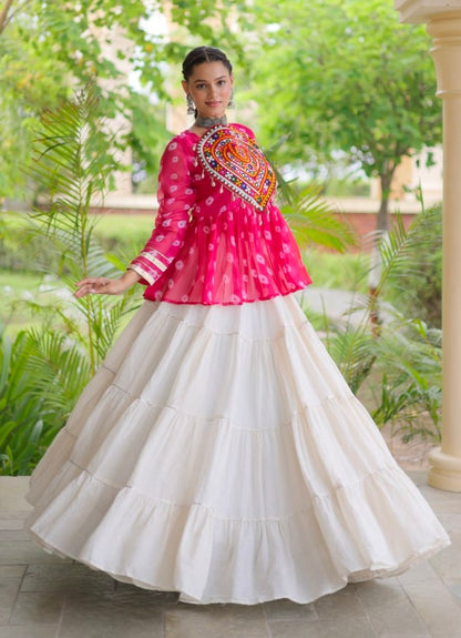 Pink Pure Georgette Bandhani Print Kutchi Navratri Lehenga Choli