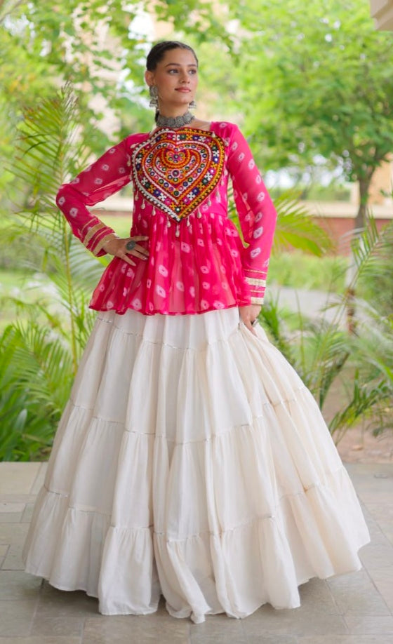 Pink Pure Georgette Bandhani Print Kutchi Navratri Lehenga Choli