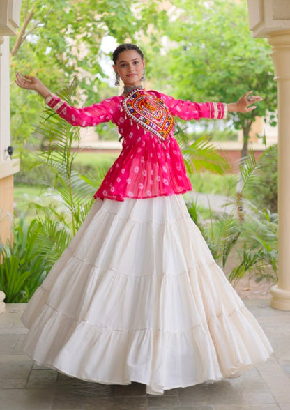 Pink Pure Georgette Bandhani Print Kutchi Navratri Lehenga Choli