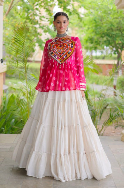 Pink Pure Georgette Bandhani Print Kutchi Navratri Lehenga Choli
