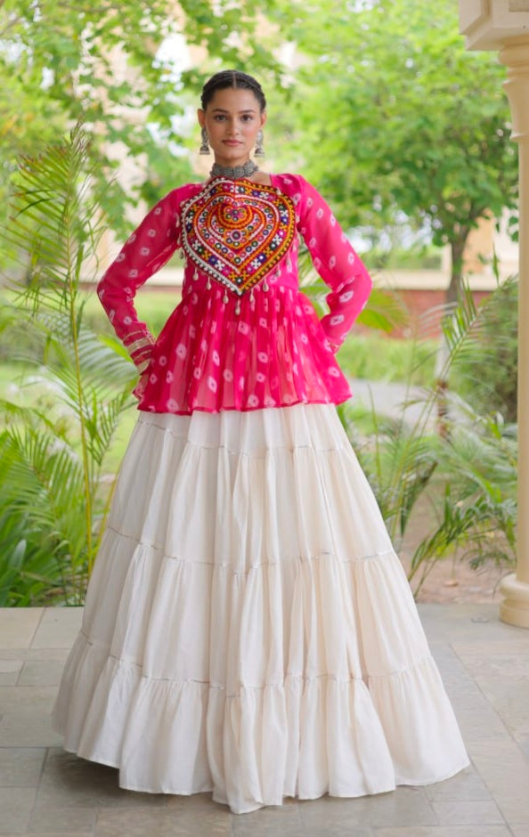 Pink Pure Georgette Bandhani Print Kutchi Navratri Lehenga Choli