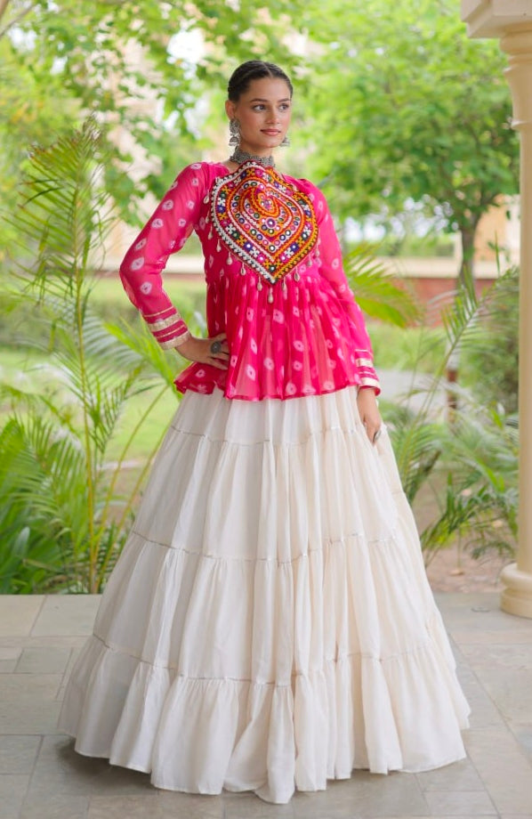 Pink Pure Georgette Bandhani Print Kutchi Navratri Lehenga Choli