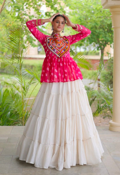 Pink Pure Georgette Bandhani Print Kutchi Navratri Lehenga Choli