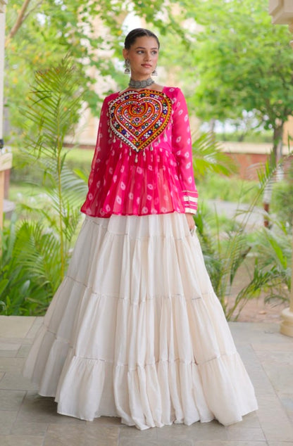 Pink Pure Georgette Bandhani Print Kutchi Navratri Lehenga Choli