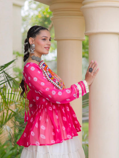 Pink Pure Georgette Bandhani Print Kutchi Navratri Lehenga Choli