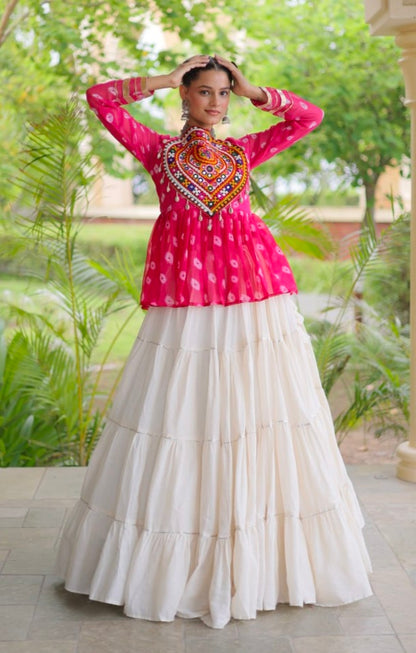 Pink Pure Georgette Bandhani Print Kutchi Navratri Lehenga Choli