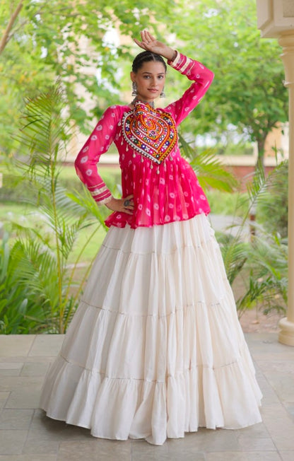 Pink Pure Georgette Bandhani Print Kutchi Navratri Lehenga Choli