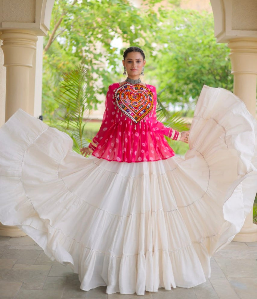 Pink Pure Georgette Bandhani Print Kutchi Navratri Lehenga Choli
