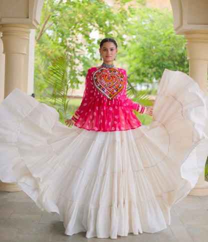 Pink Pure Georgette Bandhani Print Kutchi Navratri Lehenga Choli