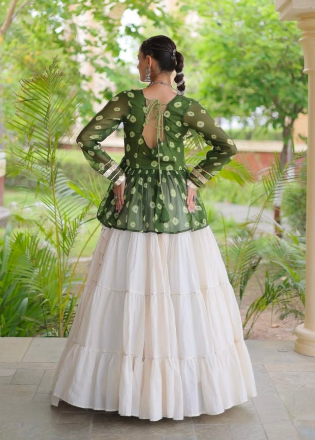 Green Pure Georgette Bandhani Print Kutchi Navratri Lehenga Choli