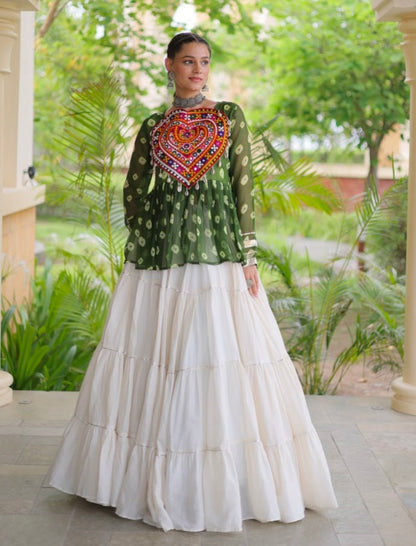 Green Pure Georgette Bandhani Print Kutchi Navratri Lehenga Choli