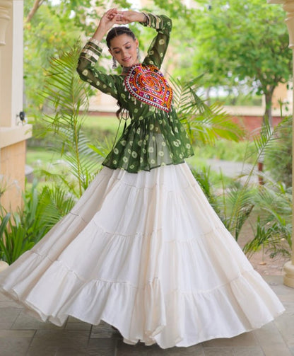 Green Pure Georgette Bandhani Print Kutchi Navratri Lehenga Choli